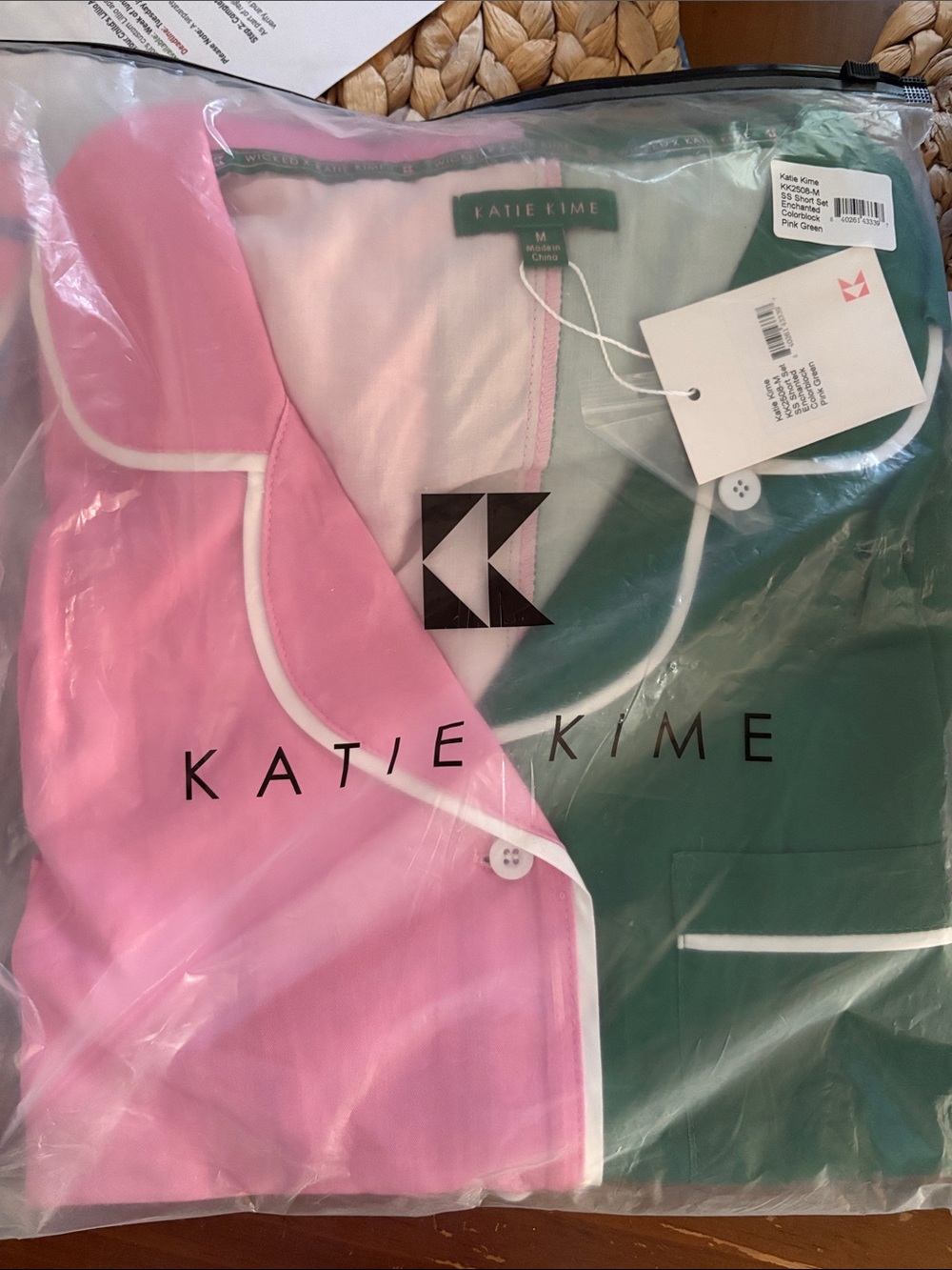 Katie Kime Women's Two-Tone Pink & Green Pajama Set